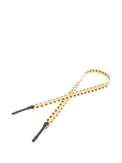 Pre-owned Hermes Check-pattern Canvas Shoulder Strap In Yellow