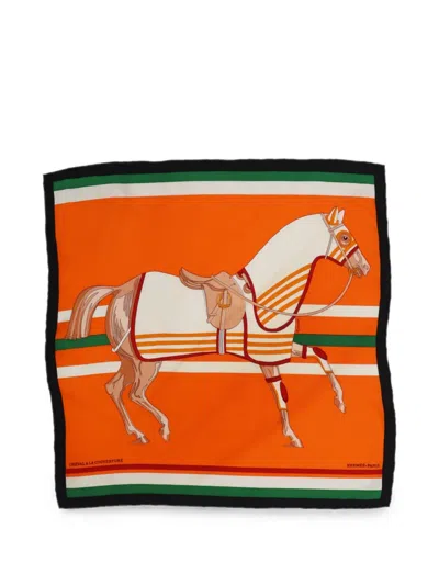 Pre-owned Hermes Cheval A La Couverture Square Scarf In Orange