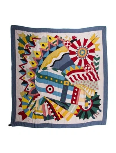 Pre-owned Hermes Cheval De Fete Cashmere Shawl In Blue