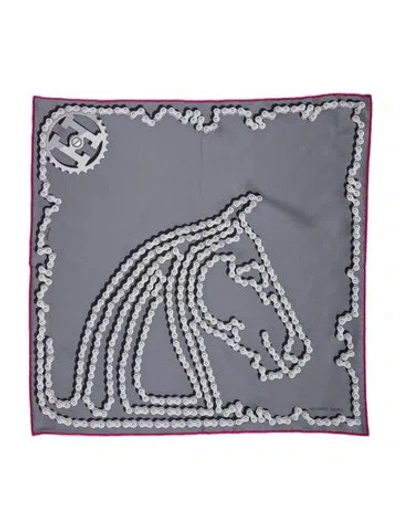 Pre-owned Hermes Cheval Dechaine Silk Scarf W/ Tags In Gray
