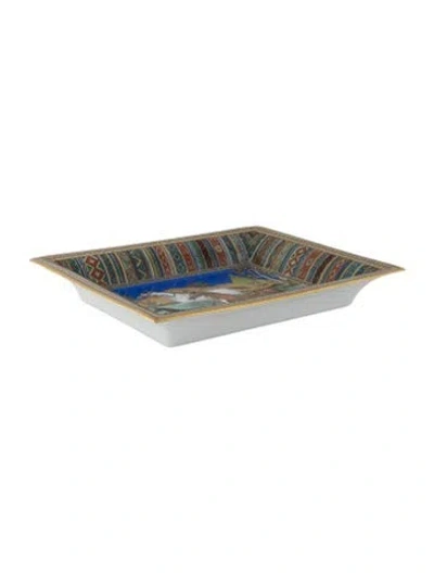 Pre-owned Hermes Cheval D'orient Change Tray In Blue/gold