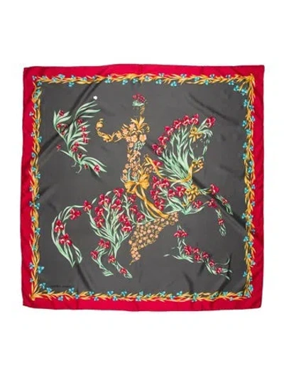 Pre-owned Hermes Cheval Fleuri Silk Scarf In Gray