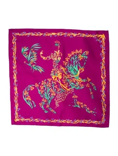 Pre-owned Hermes Cheval Fleuri Silk Scarf In Pink