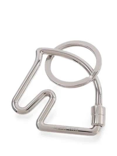 Pre-owned Hermes Cheval Keyring In Silver