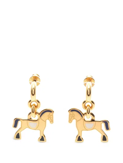 Pre-owned Hermes Cheval Parade Drop Earrings In Gold