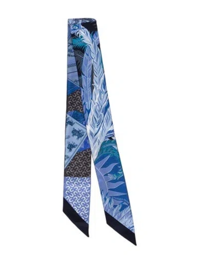 Pre-owned Hermes Cheval Phoenix Silk Twilly Scarf In Blue
