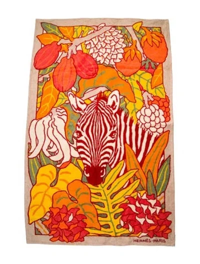 Pre-owned Hermes Cheval Throw Blanket In Neutral