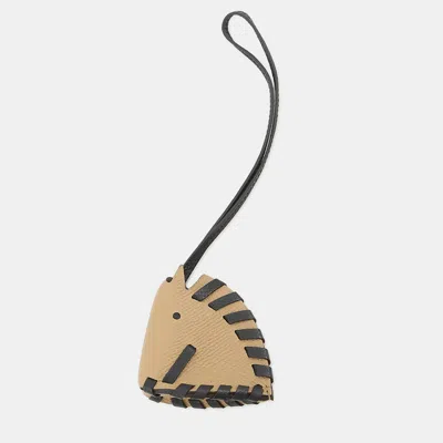 Pre-owned Hermes Cheval Tresse Bag Charm Poussiere/black Epsom