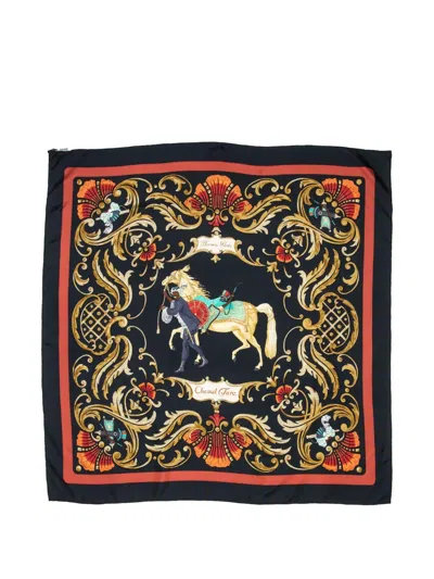 Pre-owned Hermes Cheval Turc Scarf In Black