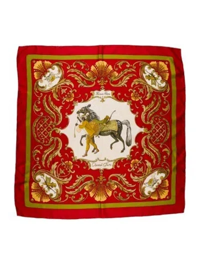 Pre-owned Hermes Cheval Turc Silk Scarf In Red