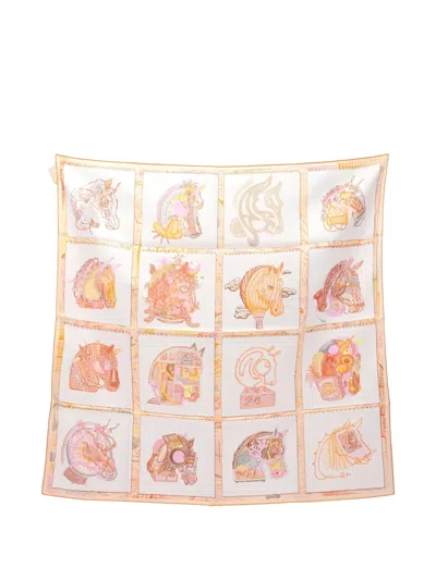 Pre-owned Hermes Chevaloscope Scarf In White