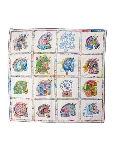 Pre-owned Hermes Chevaloscope Silk Scarf In Neutral
