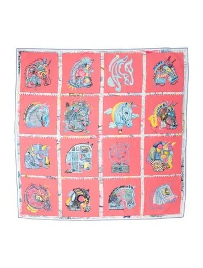 Pre-owned Hermes Chevaloscope Silk Scarf In Pink