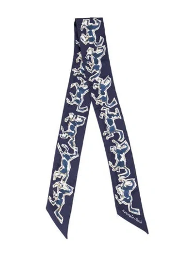 Pre-owned Hermes Chevaux En Liberte Silk Twilly Scarf In Blue