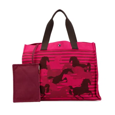 Pre-owned Hermes Cheveaux En Camouflage Canvas Tote Bag () In Pink