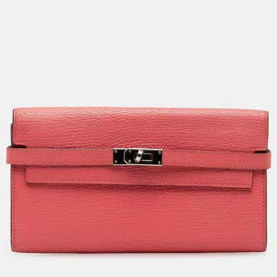 Pre-owned Hermes Chevre Classic Kelly Wallet In Pink