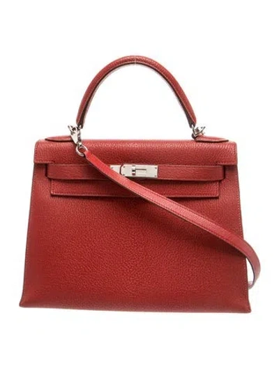 Pre-owned Hermes Chevre De Coromandel Kelly Ii Sellier 28 In Red