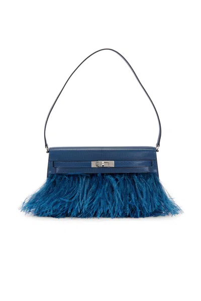 Pre-owned Hermes Chevre Kelly Elan Shoulder Bag In Bleu Saphir