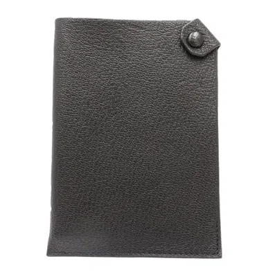 Pre-owned Hermes Chevre Leather Card Case () In Black