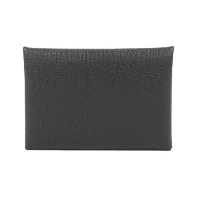 Pre-owned Hermes Chevre Leather Coin Purse/coin Case () In Black