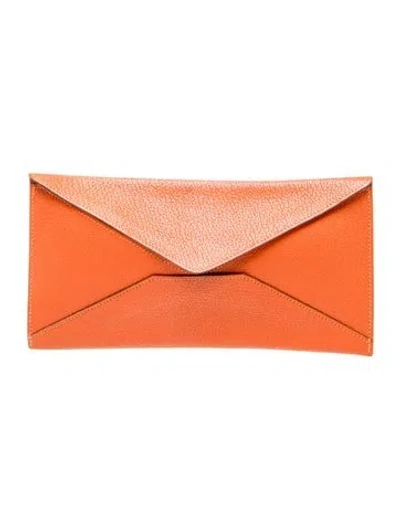 Pre-owned Hermes Chevre Mysore Envelope Pouch In Orange