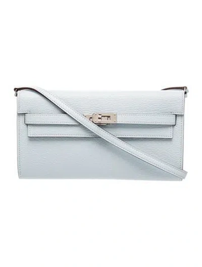 Pre-owned Hermes Chevre Mysore Kelly Classique To Go Wallet In Blue
