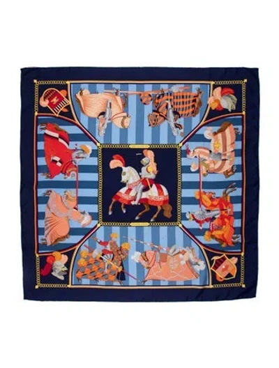 Pre-owned Hermes Chocs En Plumes Silk Scarf In Blue