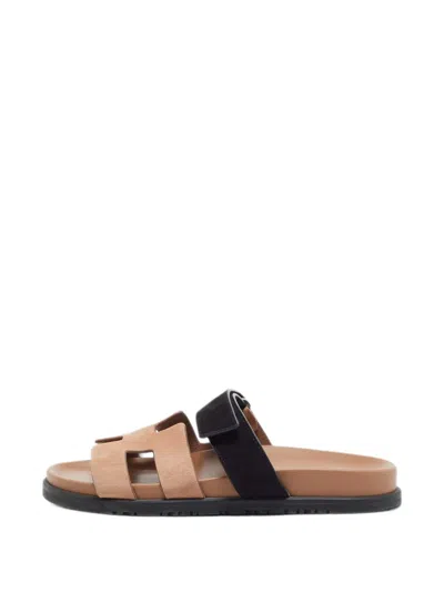 Pre-owned Hermes Chypre Cut-out Sandals In Neutrals