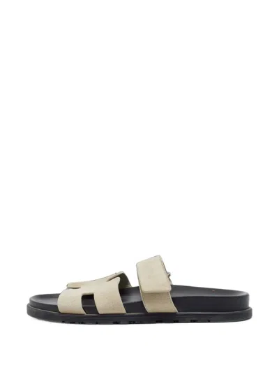 Pre-owned Hermes Chypre Cut-out Slides In Neutrals