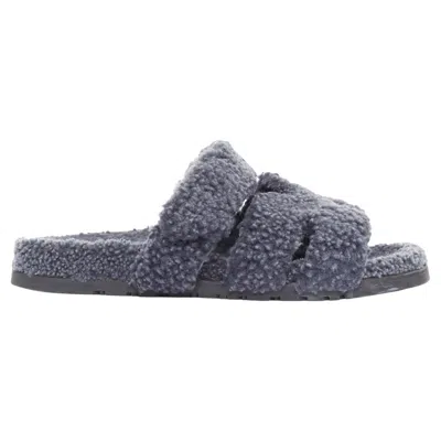 Pre-owned Hermes Chypre Grey Shearling H Adjustable Strap Techno Sandal Eu41 In Gray