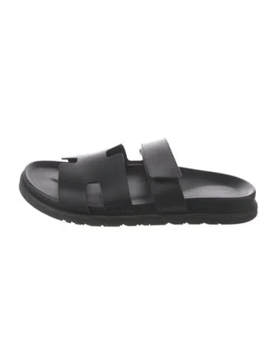 Pre-owned Hermes Chypre H Logo Sandals In Black
