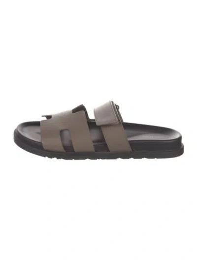 Pre-owned Hermes Chypre H Logo Sandals In Black/brown