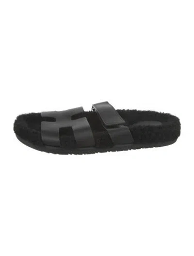 Pre-owned Hermes Chypre H Logo Slides In Black