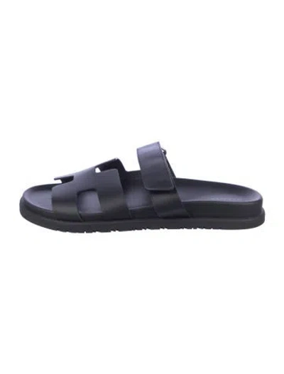 Pre-owned Hermes Chypre H Logo Slides In Black