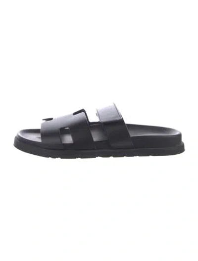 Pre-owned Hermes Chypre H Logo Slides In Black