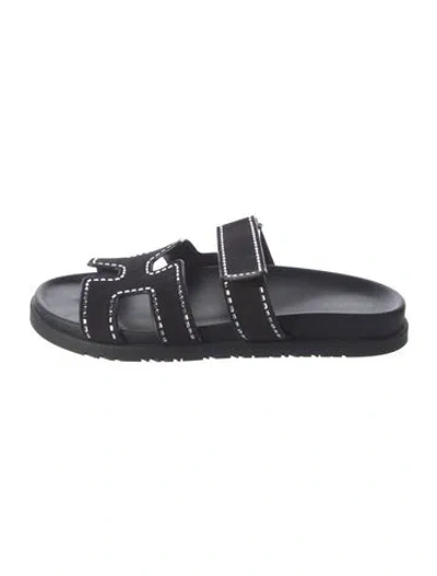 Pre-owned Hermes Chypre H Logo Slides In Black