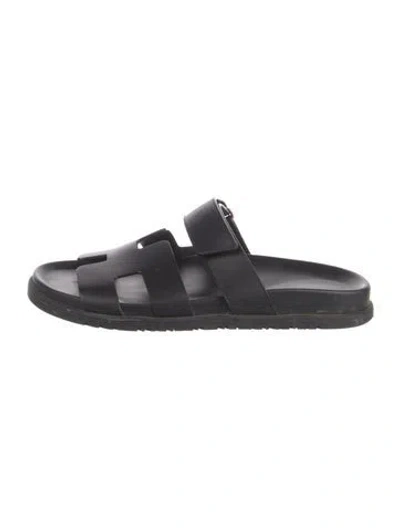 Pre-owned Hermes Chypre H Logo Slides In Black