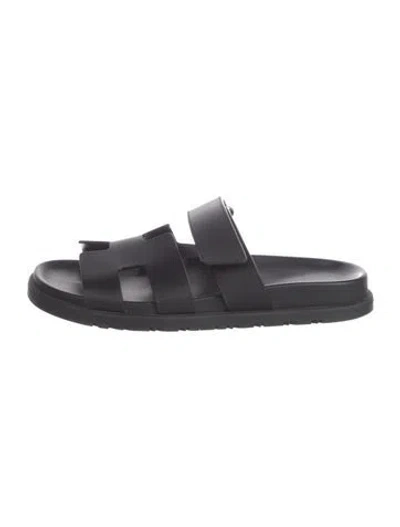 Pre-owned Hermes Chypre H Logo Slides In Black