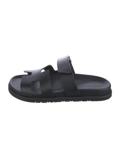 Pre-owned Hermes Chypre H Logo Slides In Black