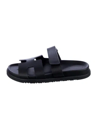 Pre-owned Hermes Chypre H Logo Slides In Black