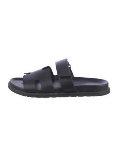 Pre-owned Hermes Chypre H Logo Slides In Black
