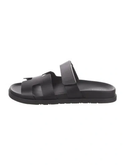 Pre-owned Hermes Chypre H Logo Slides In Black