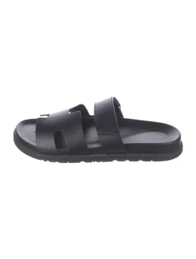 Pre-owned Hermes Chypre H Logo Slides In Black