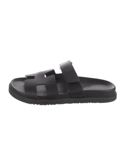 Pre-owned Hermes Chypre H Logo Slides In Black