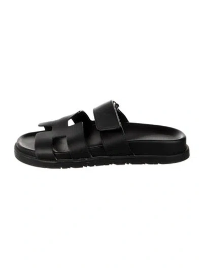 Pre-owned Hermes Chypre H Logo Slides In Black