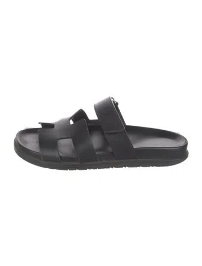 Pre-owned Hermes Chypre H Logo Slides In Black
