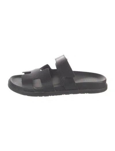Pre-owned Hermes Chypre H Logo Slides In Black