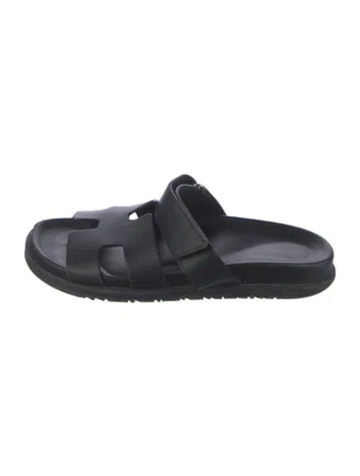 Pre-owned Hermes Chypre H Logo Slides In Black