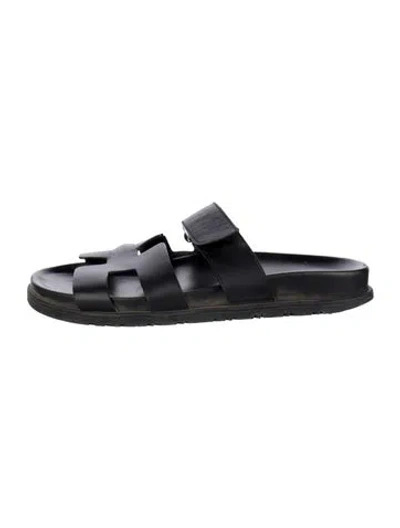 Pre-owned Hermes Chypre H Logo Slides In Black