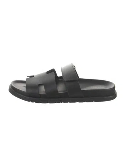 Pre-owned Hermes Chypre H Logo Slides In Black